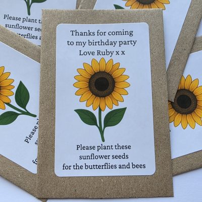 Eco friendly sunflower seed party favour personalised for child’s birthday
