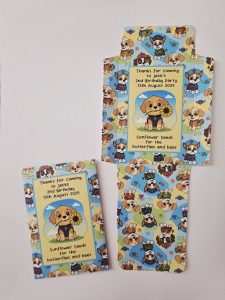 Puppy themed sunflower seed packet DIY option flat and assembled envelopes